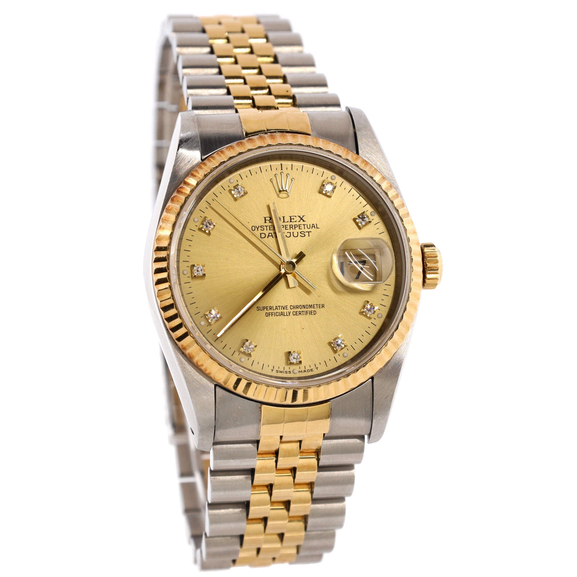 Oyster Perpetual Datejust Automatic Watch Stainless Steel and Yellow Gold with Diamond Markers 36