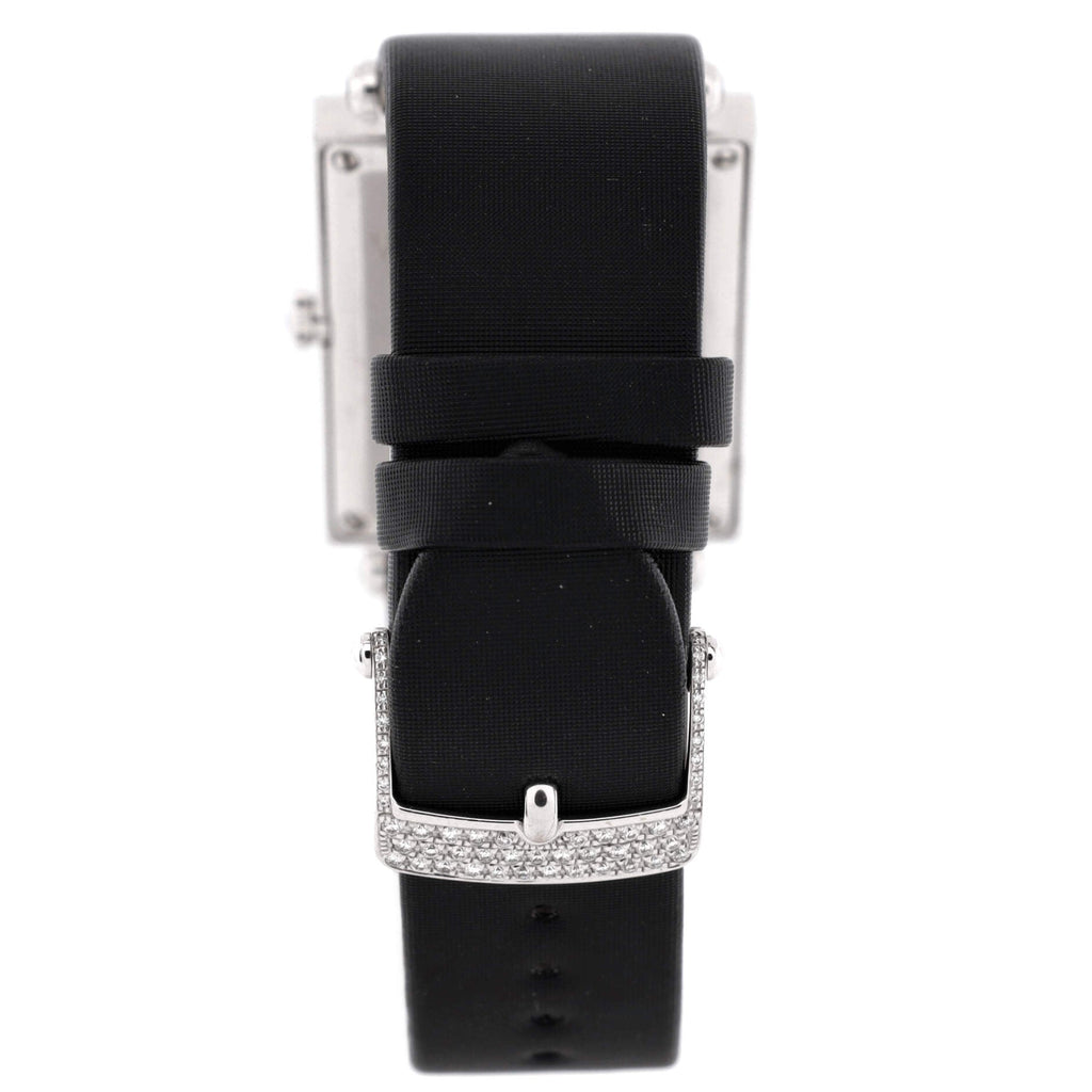 Lady Arpels Classique Rectangular Quartz Watch White Gold and Satin with Diamond Bezel and Markers 27