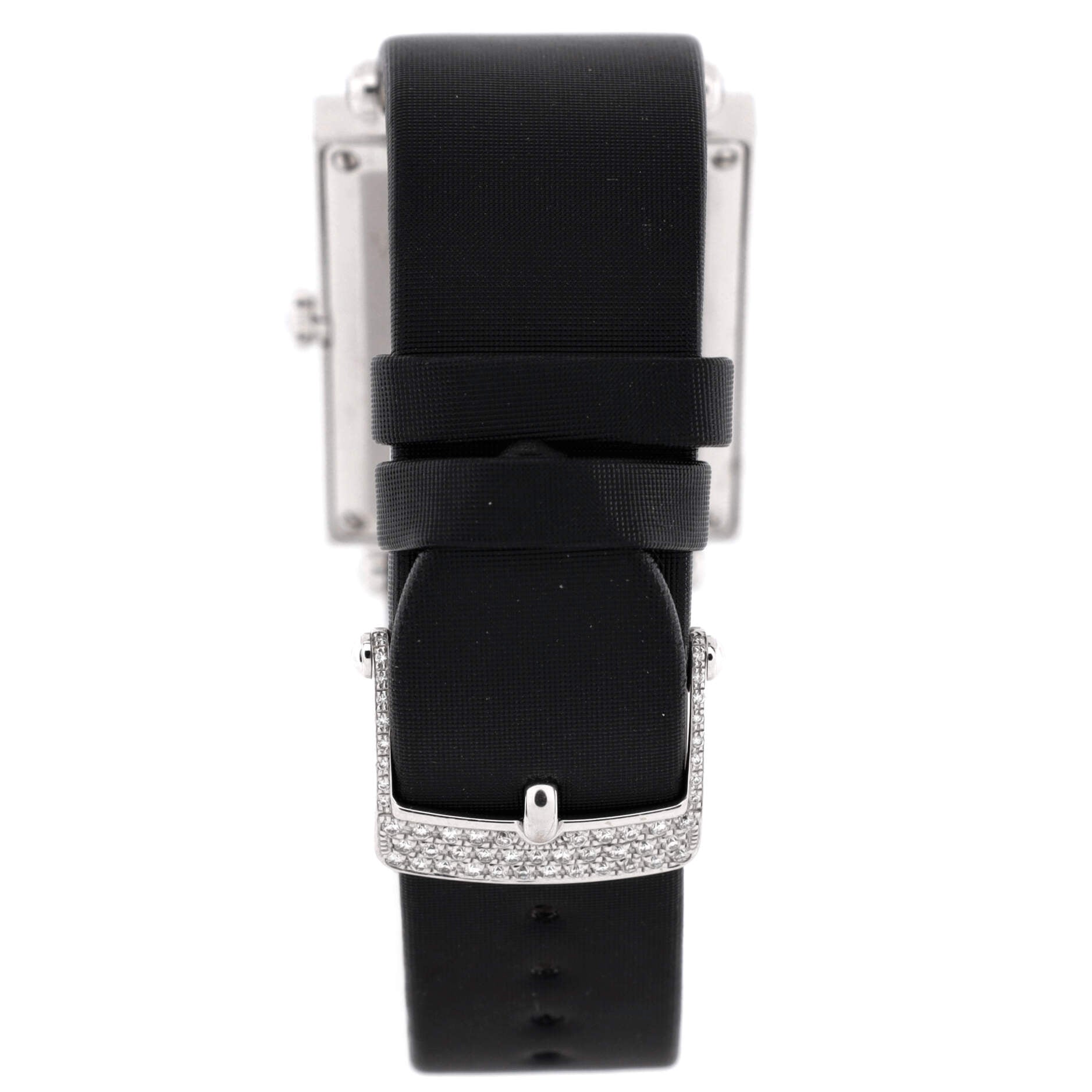 Lady Arpels Classique Rectangular Quartz Watch White Gold and Satin with Diamond Bezel and Markers 27