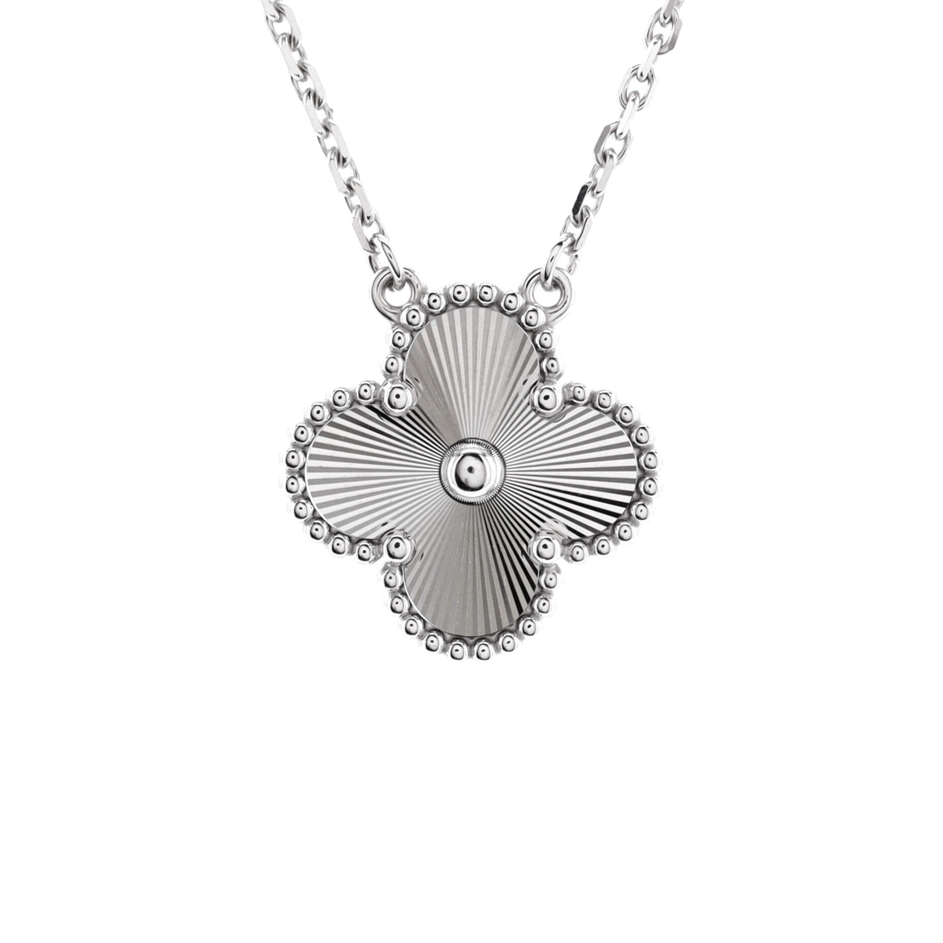 Vintage Alhambra Pendant Necklace Guilloche 18K White Gold
