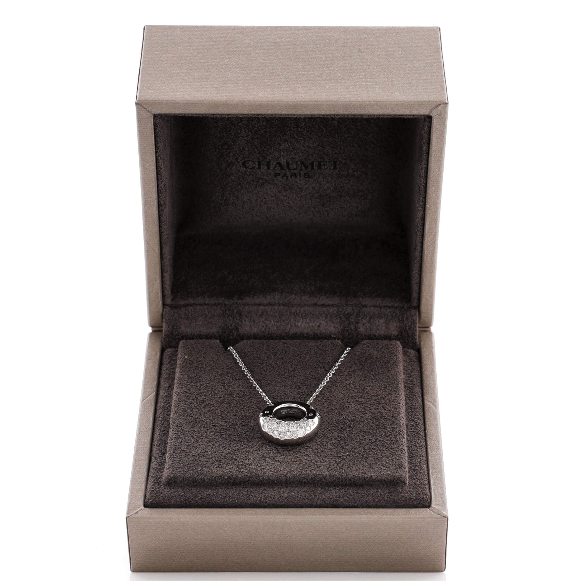 Anneau Pendant Necklace 18K White Gold and Diamonds 15mm