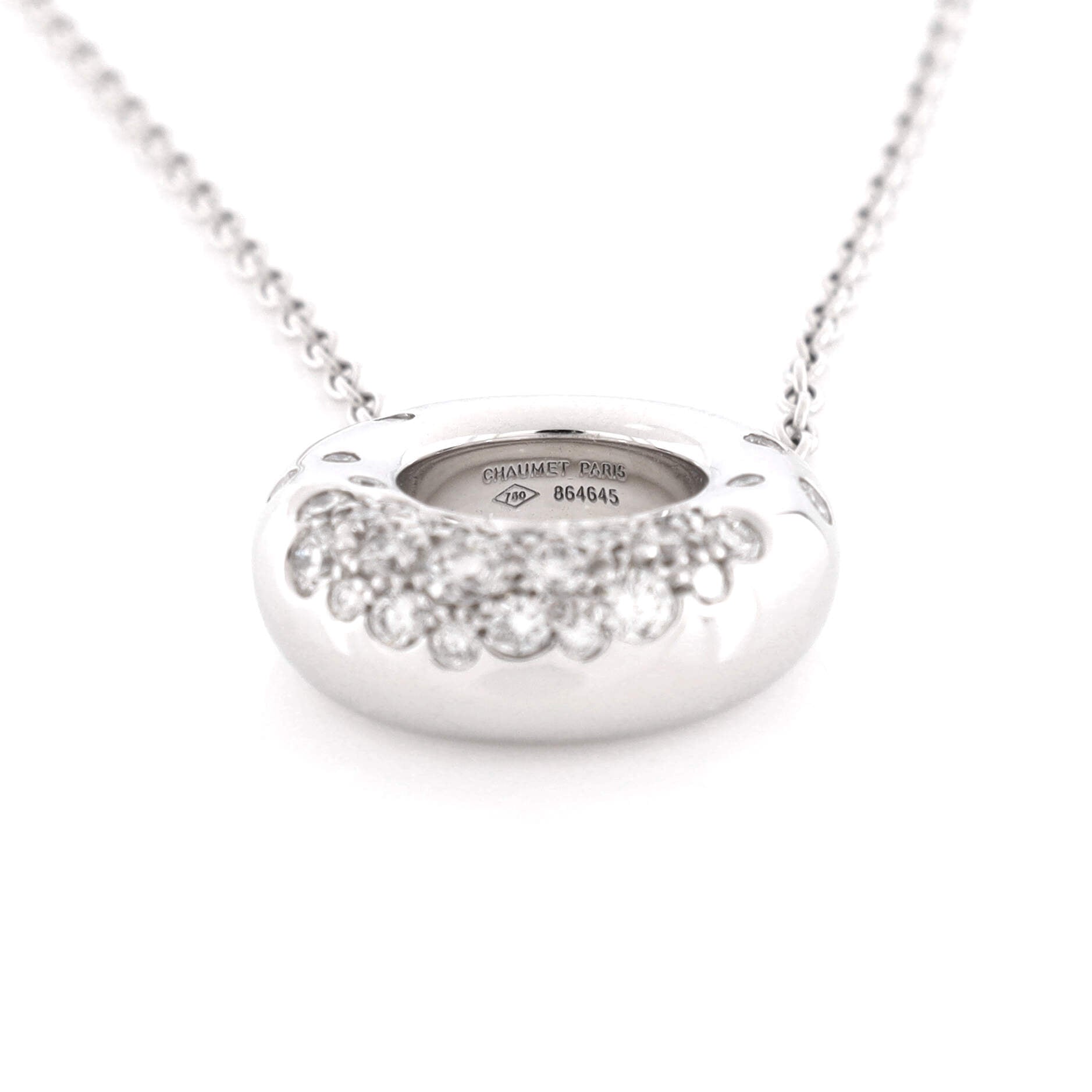Anneau Pendant Necklace 18K White Gold and Diamonds 15mm