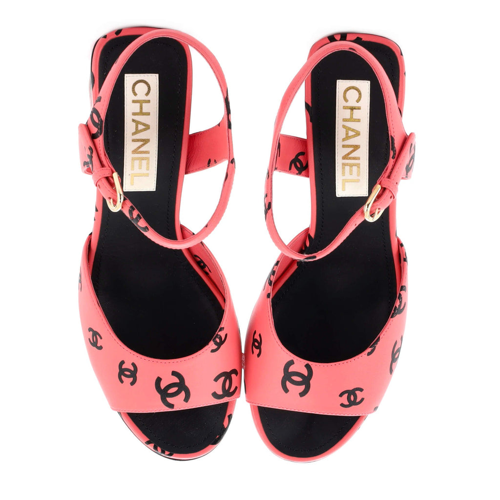 Women's All Over CC Heeled Sandals Printed Leather