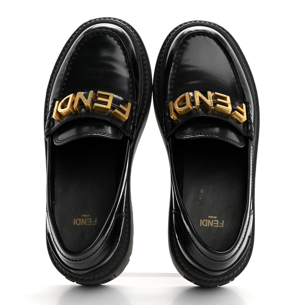 Vitello Abrasivato Fendigraphy 50mm Loafers 36 Black