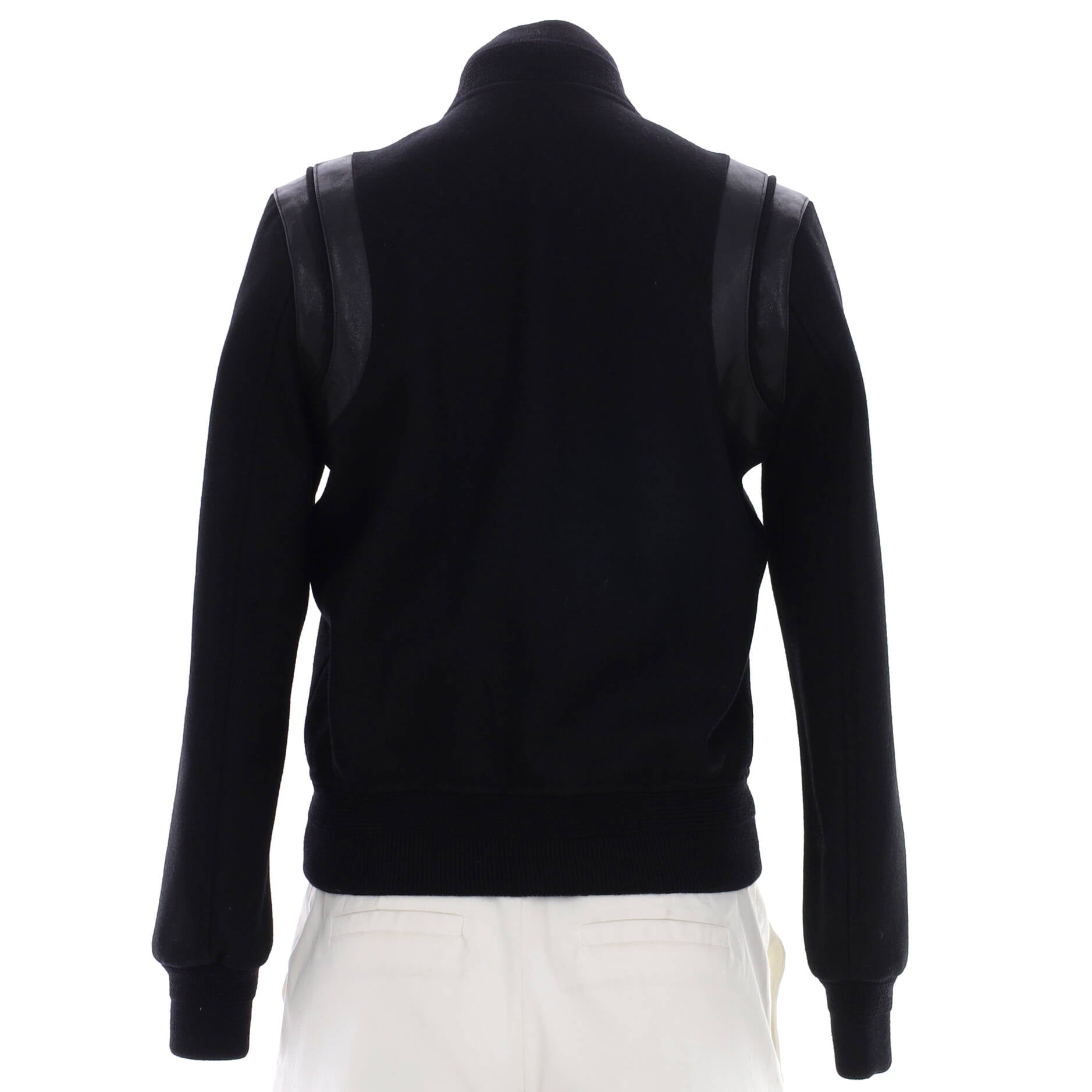 Women's Classic Teddy Bomber Jacket Wool Blend with Leather