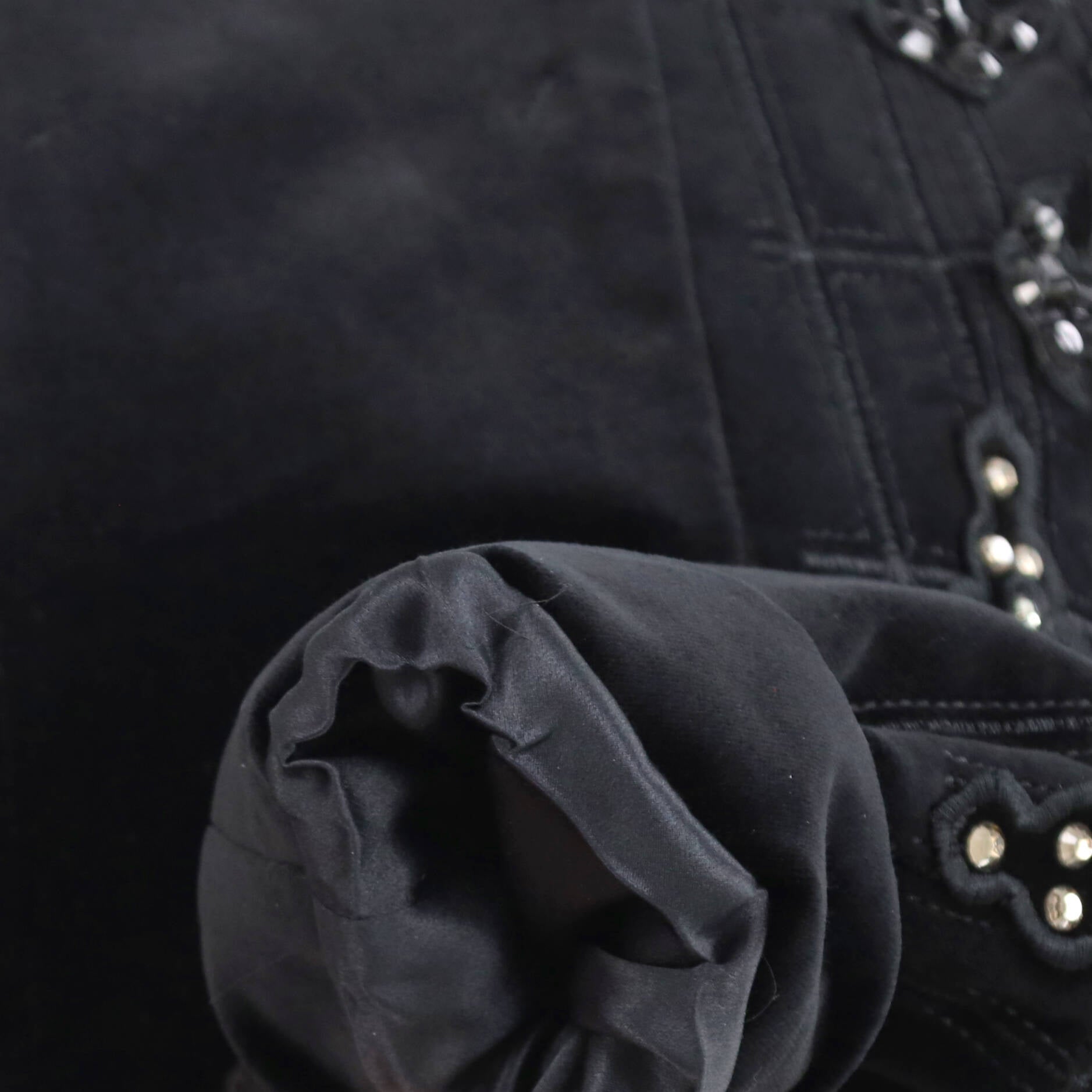 Women's Crystal Cross Mid-Length Coat Embellished Velvet with Leather