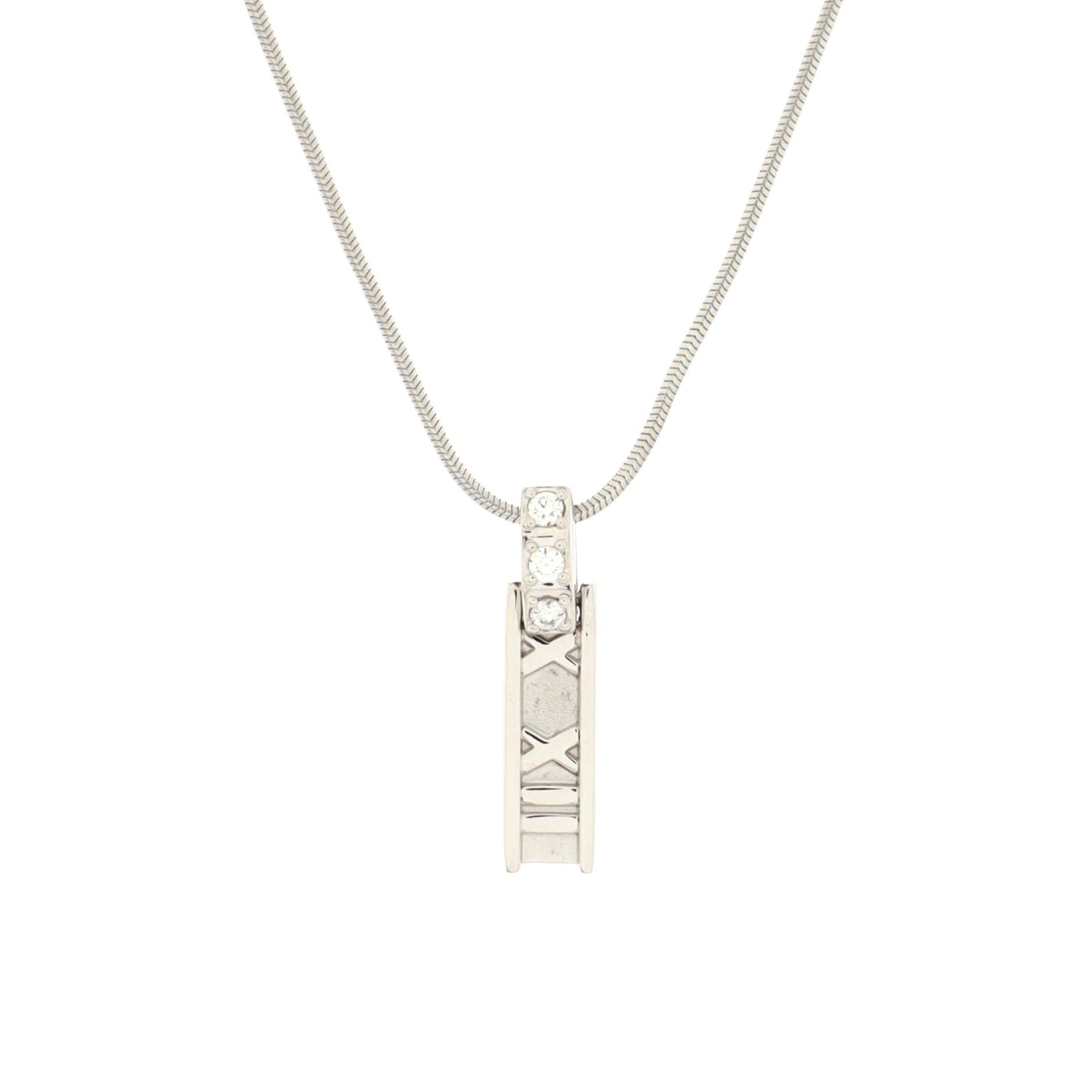 Atlas Bar Pendant Necklace 18K White Gold with Diamonds