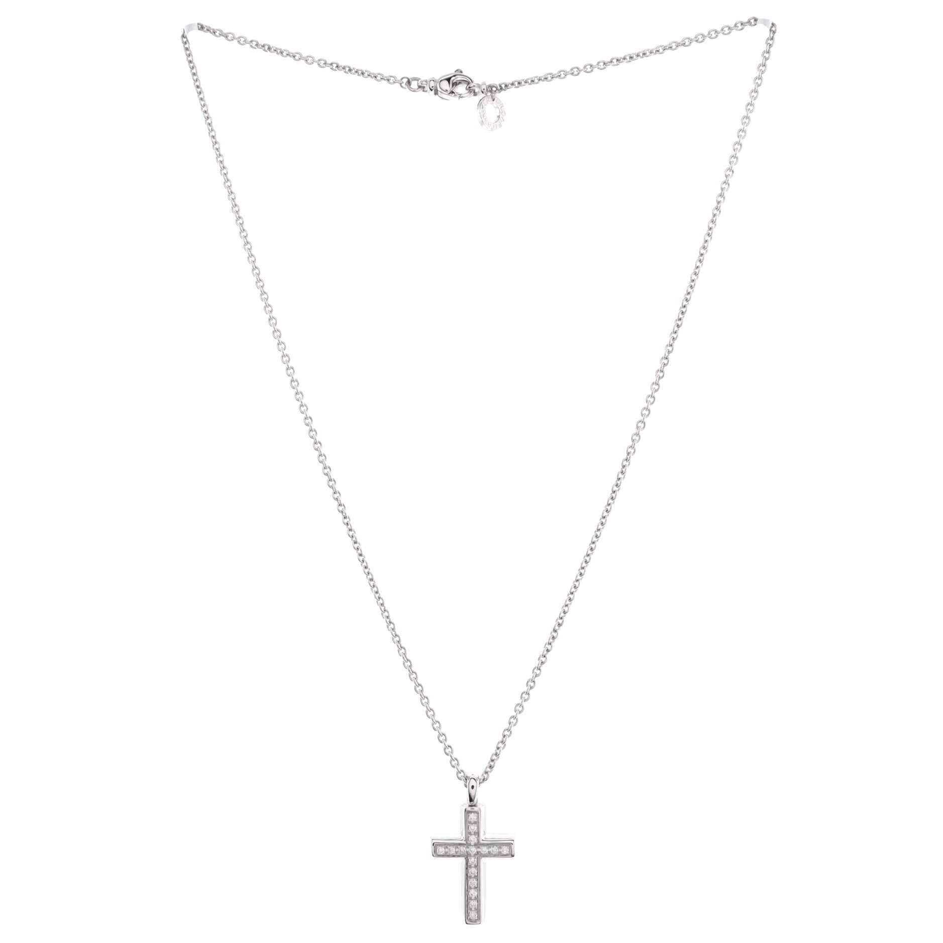Latin Cross Necklace 18K White Gold and Diamonds