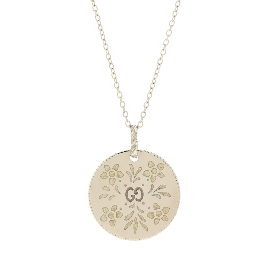Icon Blooms Pendant Necklace 18K White Gold and Enamel