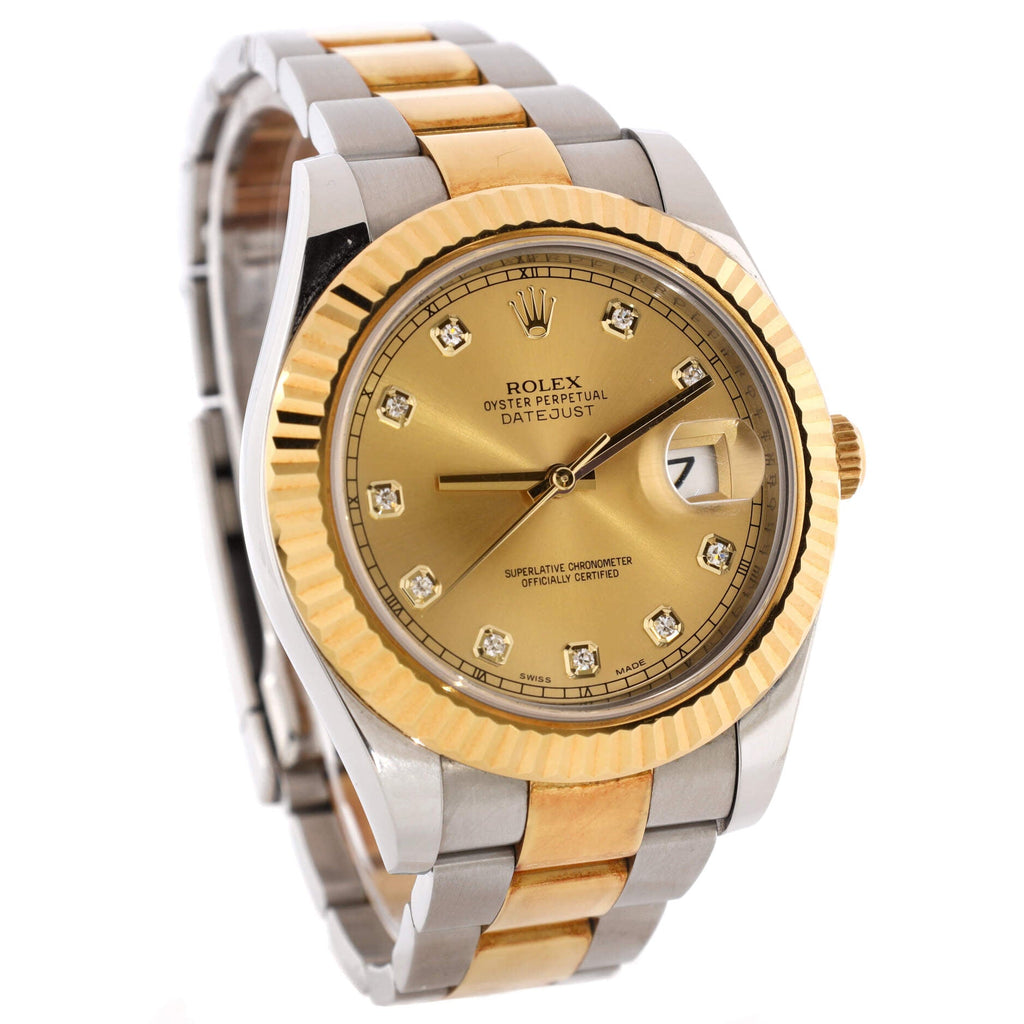 Oyster Perpetual Datejust Automatic Watch Stainless Steel and Yellow Gold with Diamond Markers 41