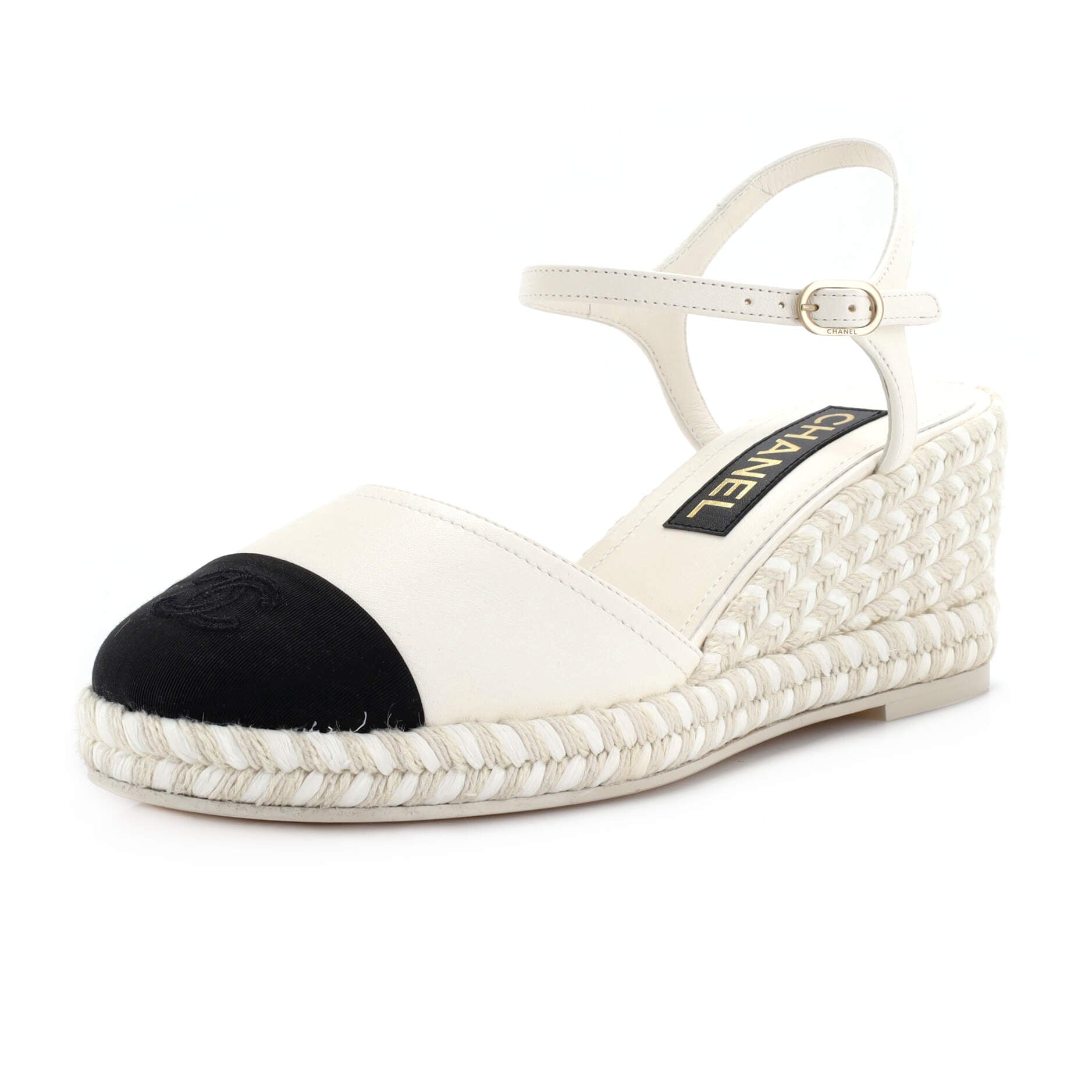 Women's CC Cap Toe Ankle Strap Wedge Espadrilles Leather