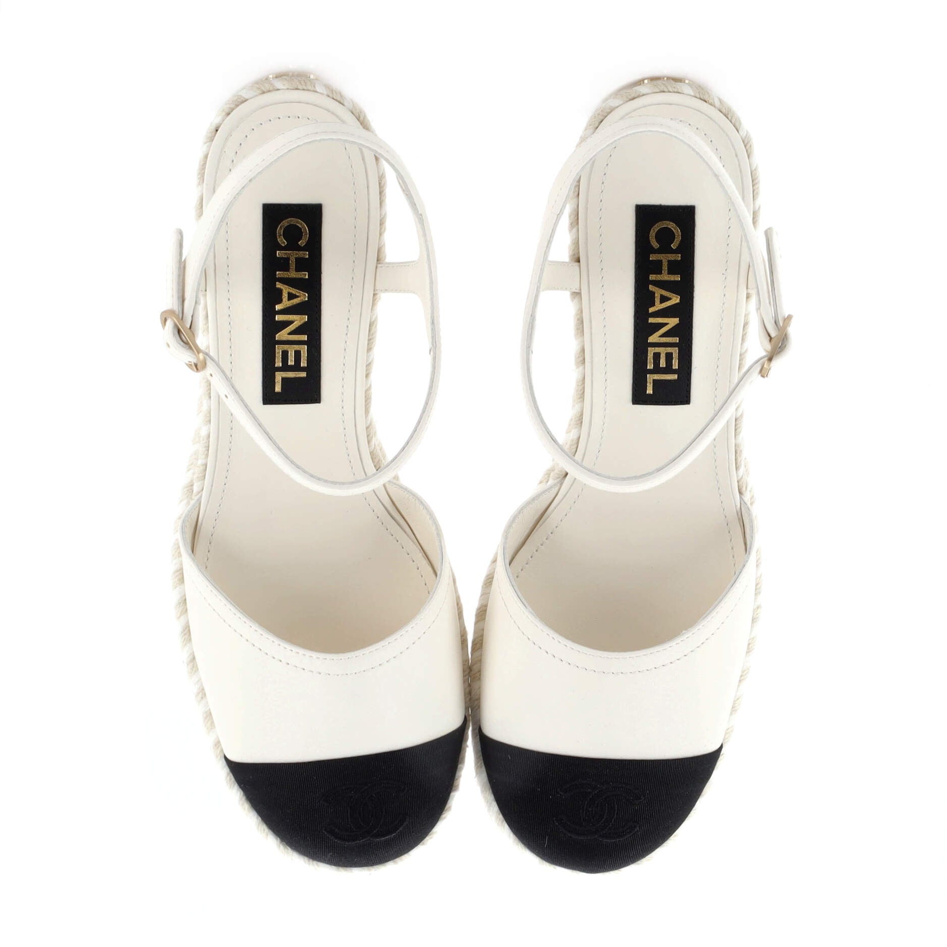 Women's CC Cap Toe Ankle Strap Wedge Espadrilles Leather