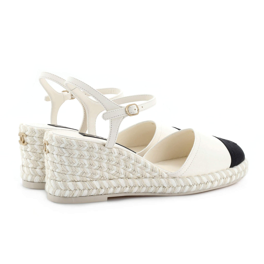 Women's CC Cap Toe Ankle Strap Wedge Espadrilles Leather