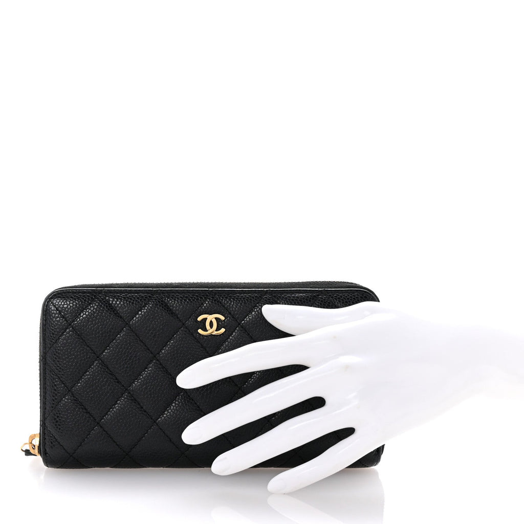 Caviar Quilted Large Gusset Zip Around Wallet Black