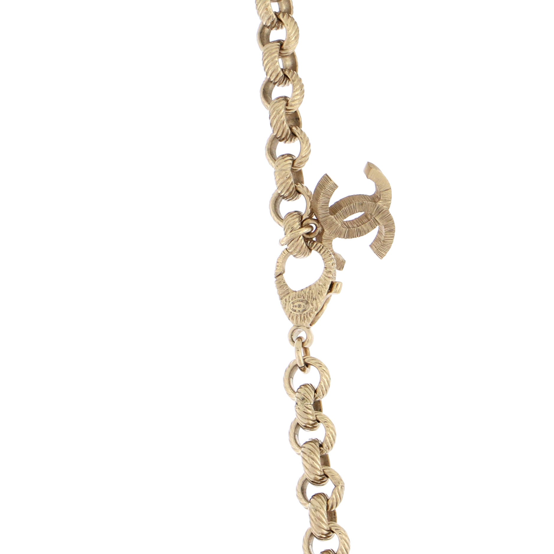CHA-NEL Logo Necklace Metal with Crystals