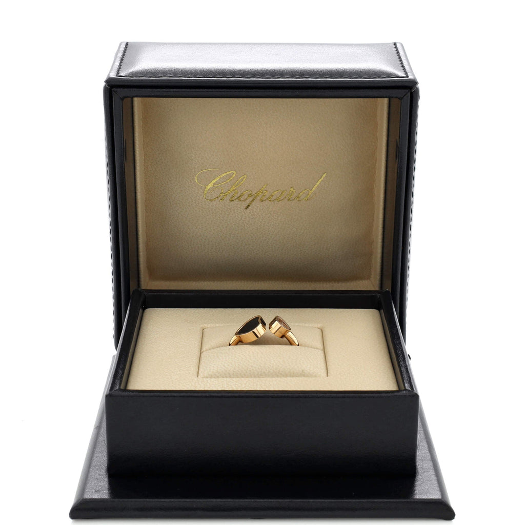 Happy Hearts Ring 18K Rose Gold and Onyx with Floating Diamond