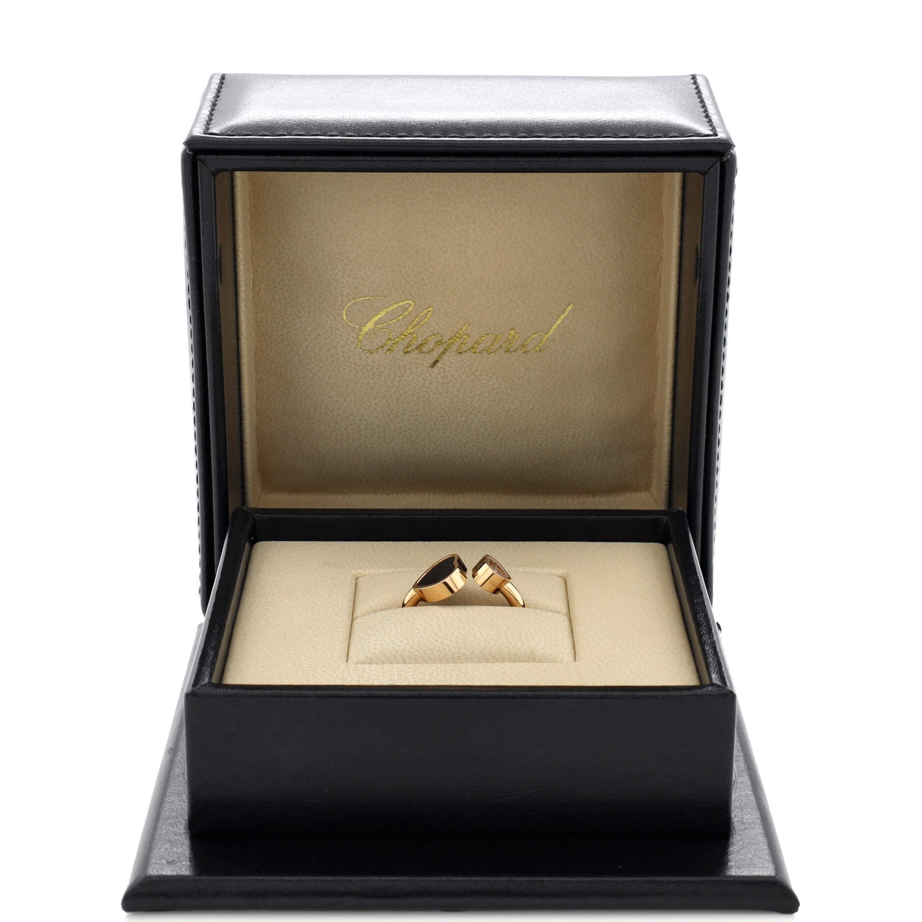 Happy Hearts Ring 18K Rose Gold and Onyx with Floating Diamond
