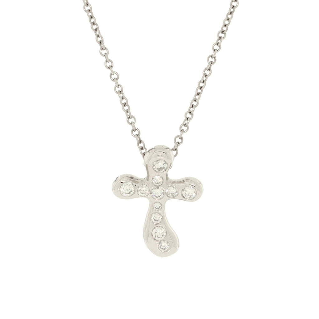 Elsa Peretti Cross Pendant Necklace Platinum and Diamonds Small