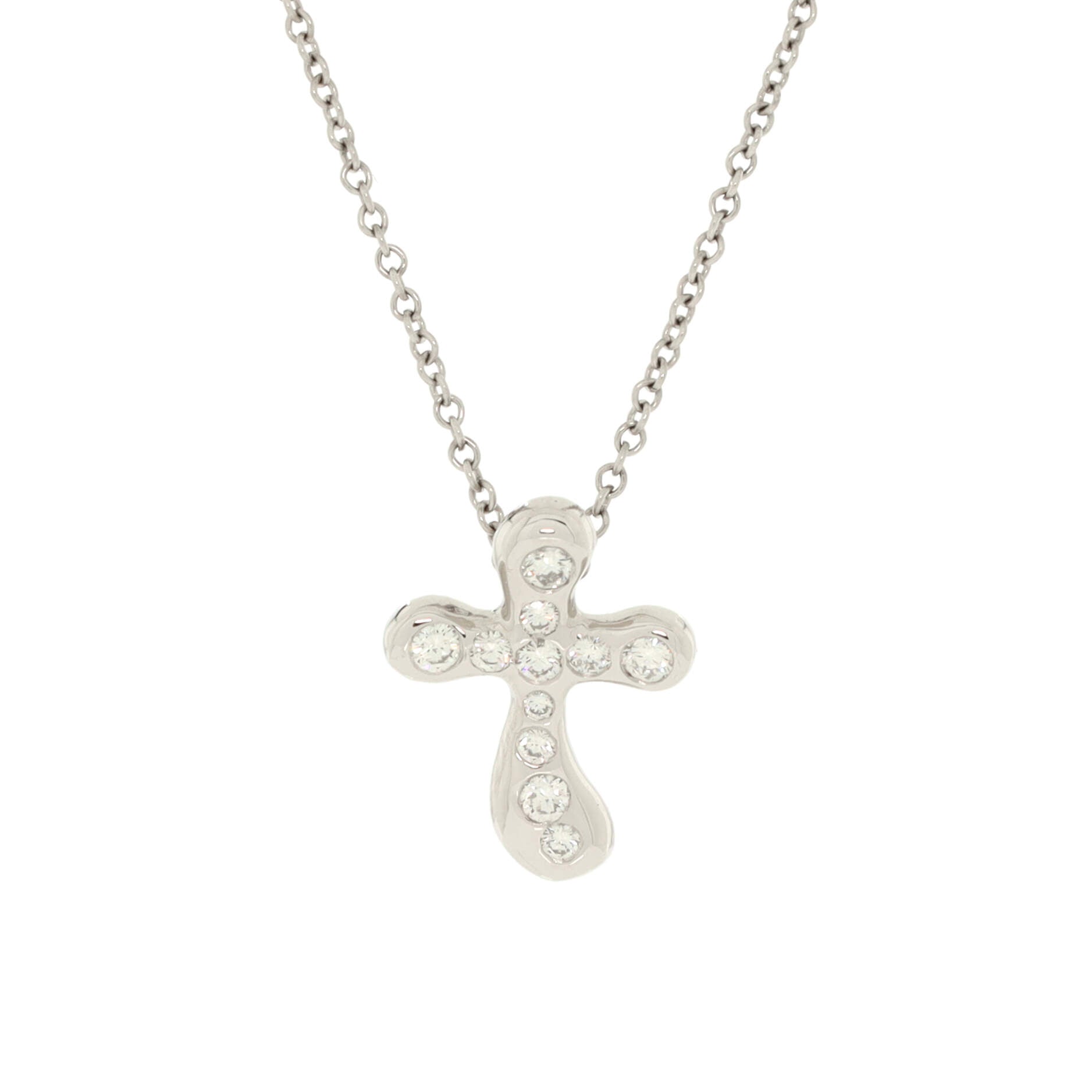 Elsa Peretti Cross Pendant Necklace Platinum and Diamonds Small