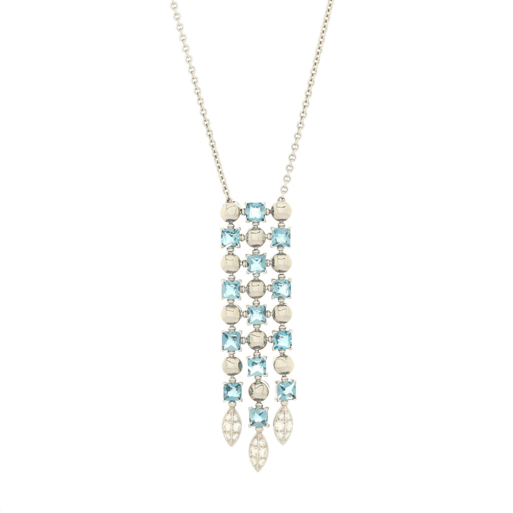 Lucea 3 Row Drop Pendant Necklace 18K White Gold with Blue Topaz and Diamonds