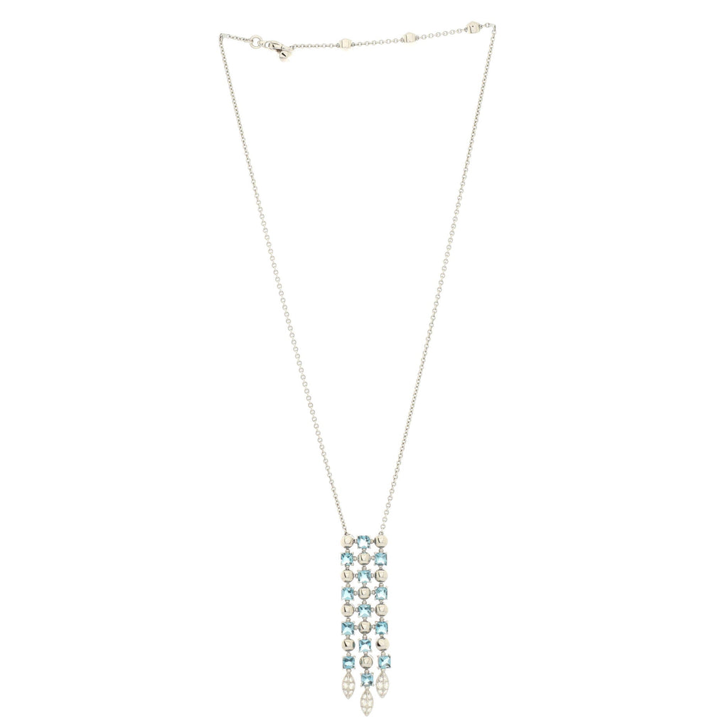 Lucea 3 Row Drop Pendant Necklace 18K White Gold with Blue Topaz and Diamonds