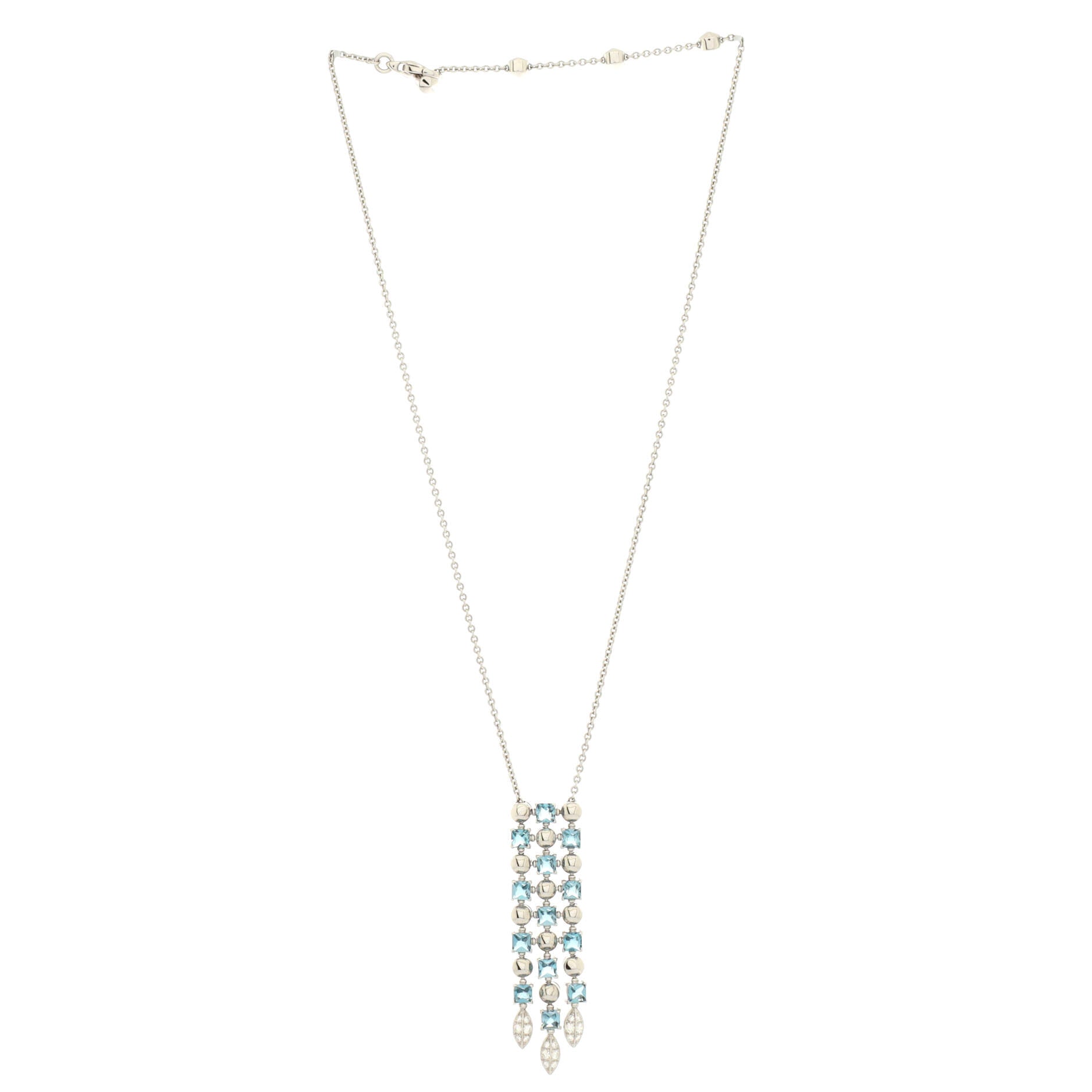 Lucea 3 Row Drop Pendant Necklace 18K White Gold with Blue Topaz and Diamonds