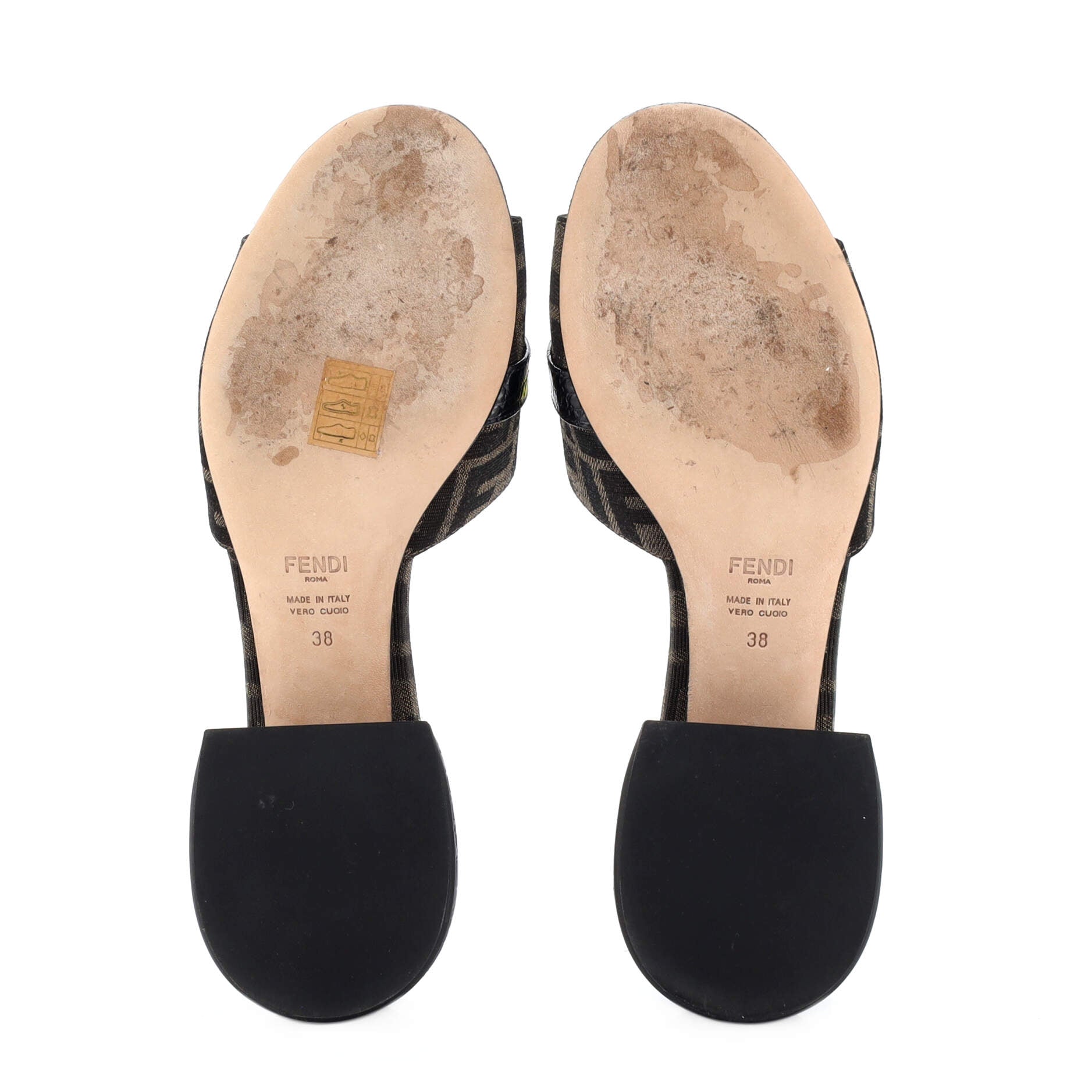 Women's FF Buckle Heeled Slide Mules Zucca Canvas with Crocodile Embossed Leather