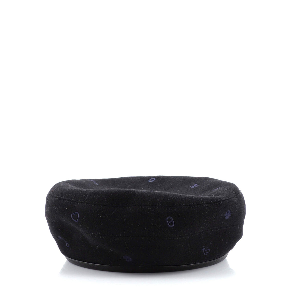 Saint-Honore Charms Beret Embroidered Cashmere with Leather