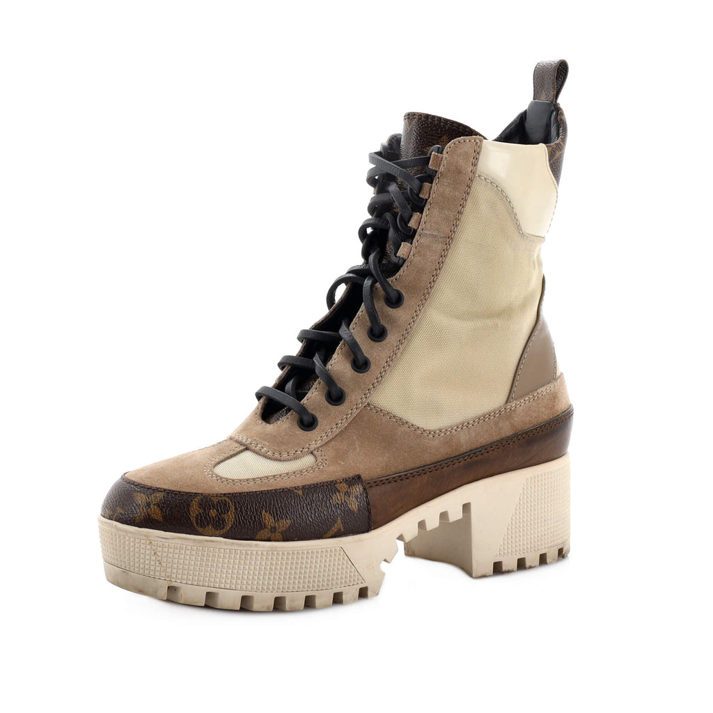 Women's Laureate Platform Desert Boots Suede with Monogram Canvas