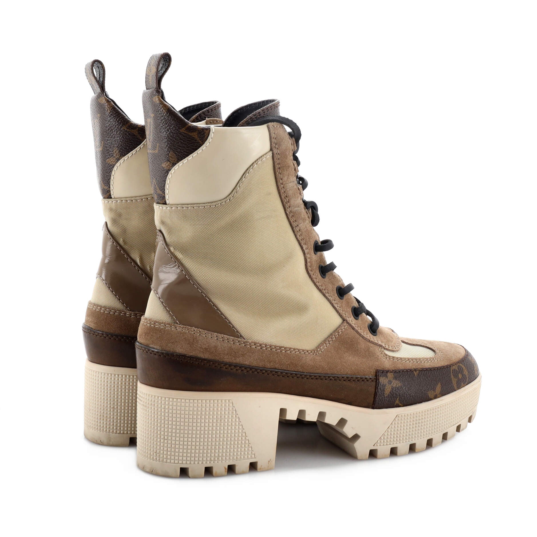 Women's Laureate Platform Desert Boots Suede with Monogram Canvas
