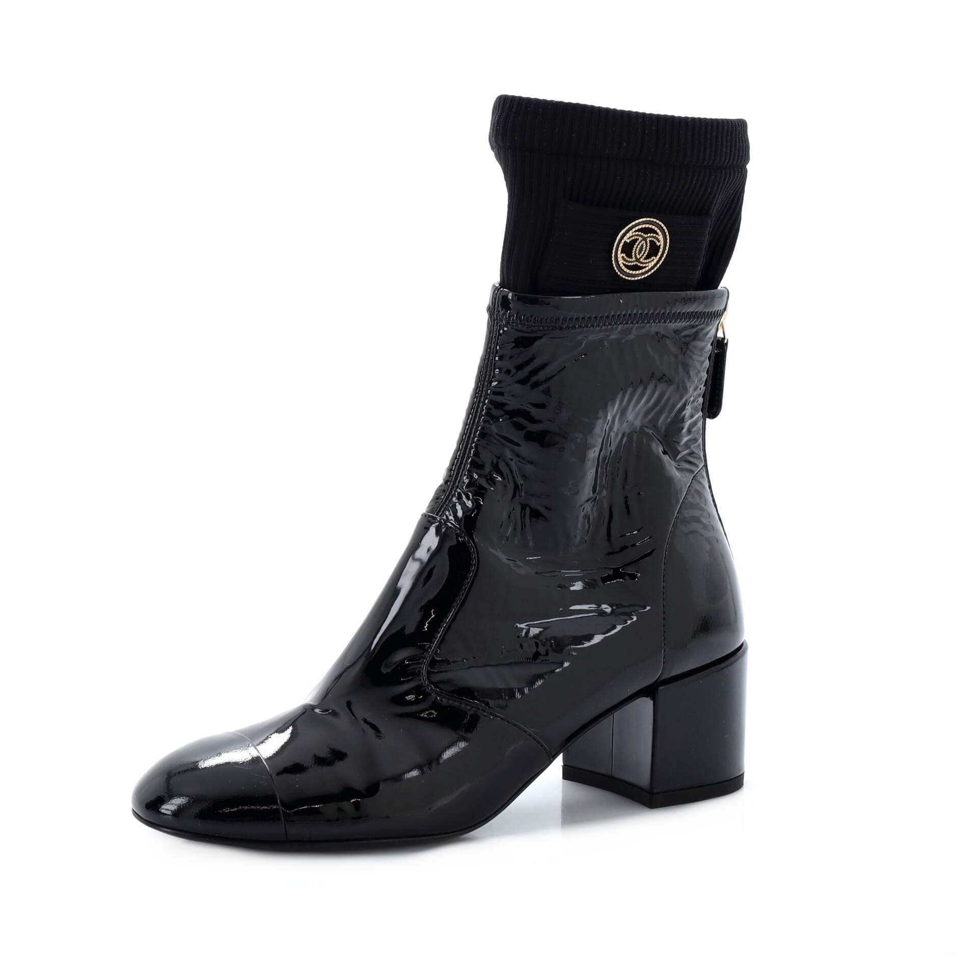 Women's CC Stretch Ankle Boots Patent and Knit