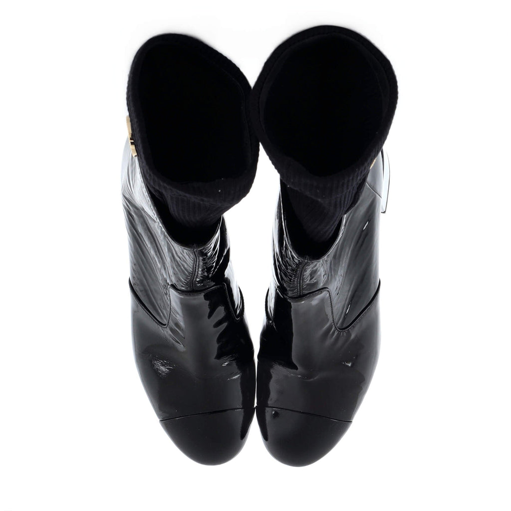 Women's CC Stretch Ankle Boots Patent and Knit