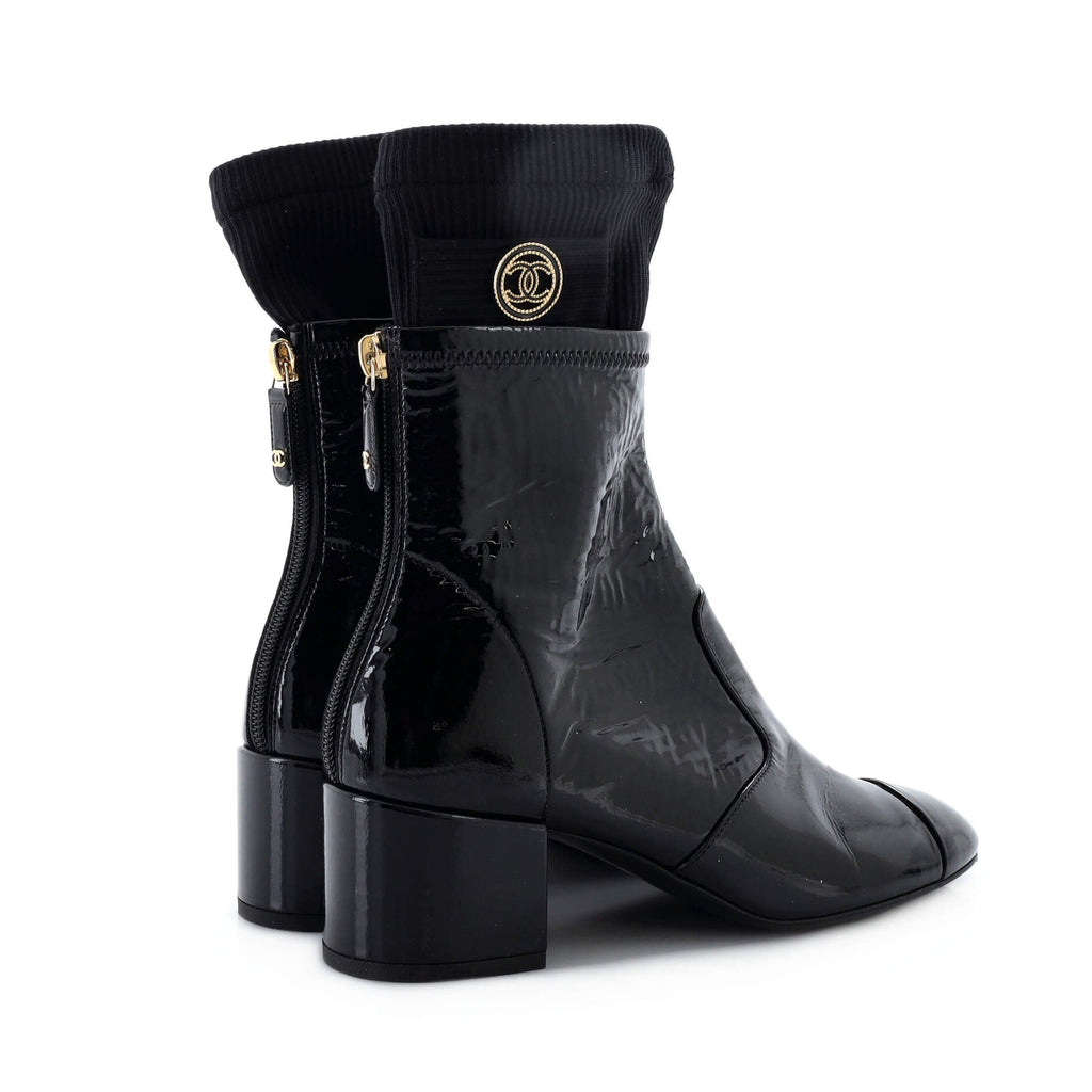Women's CC Stretch Ankle Boots Patent and Knit