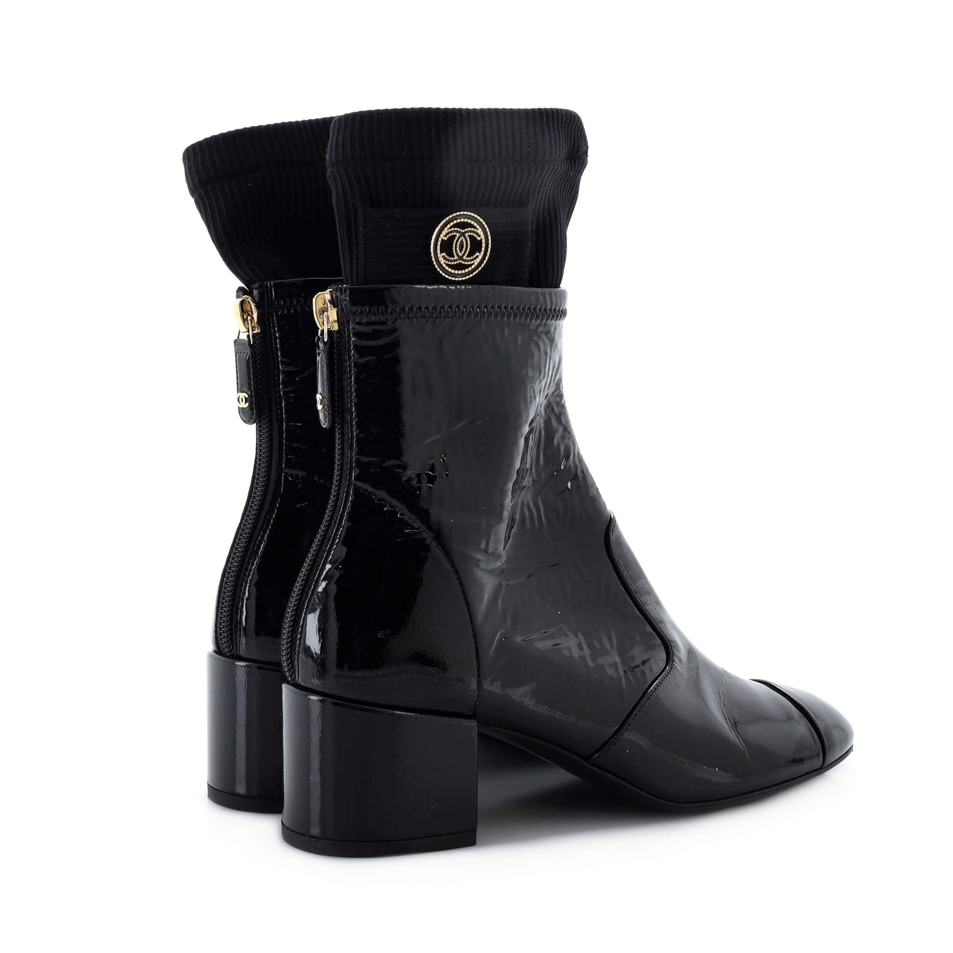 Women's CC Stretch Ankle Boots Patent and Knit