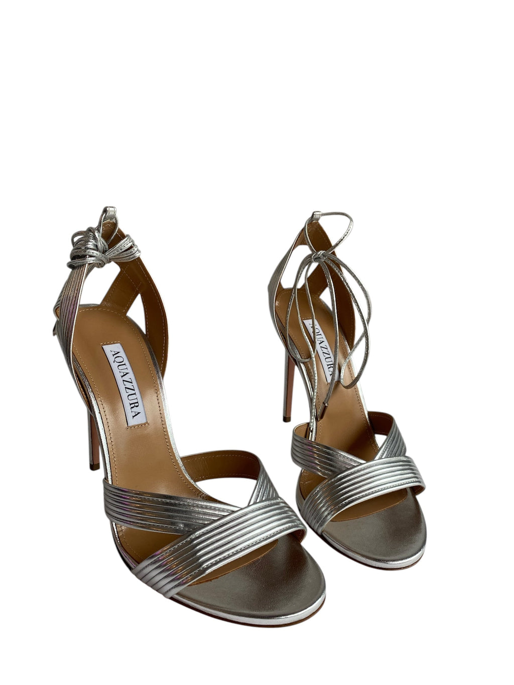Aquazzura Silver Ankle Wrap Ari Sandals - 38.5