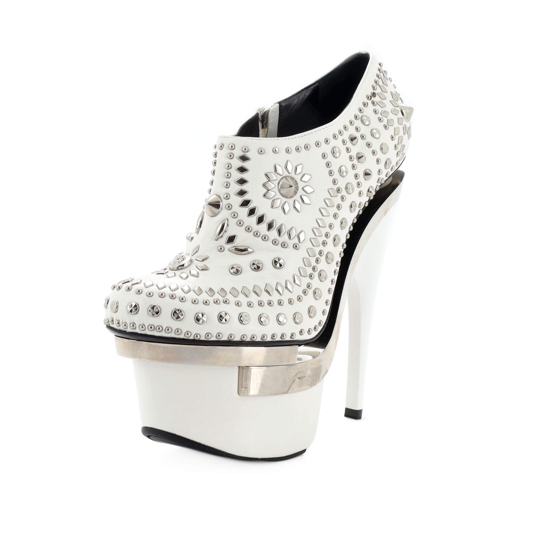 Women's Platform Heeled Booties Studded Leather