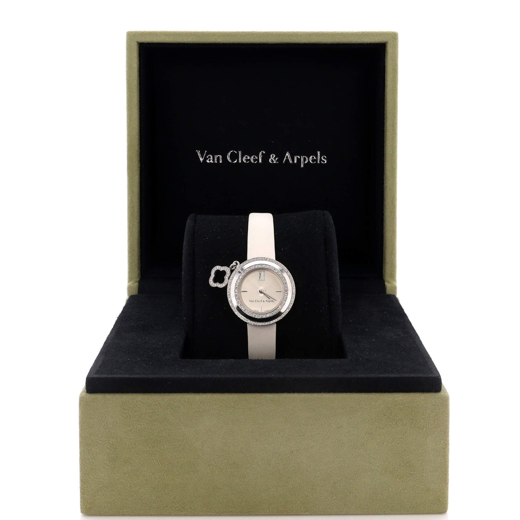 Charms Two Row Quartz Watch White Gold and Satin with Diamond Bezel and Mother of Pearl 25