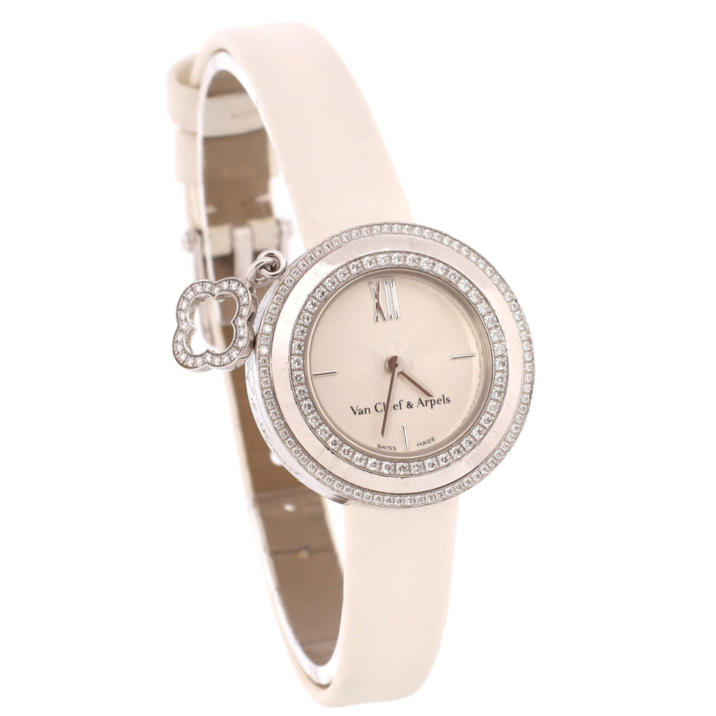 Charms Two Row Quartz Watch White Gold and Satin with Diamond Bezel and Mother of Pearl 25
