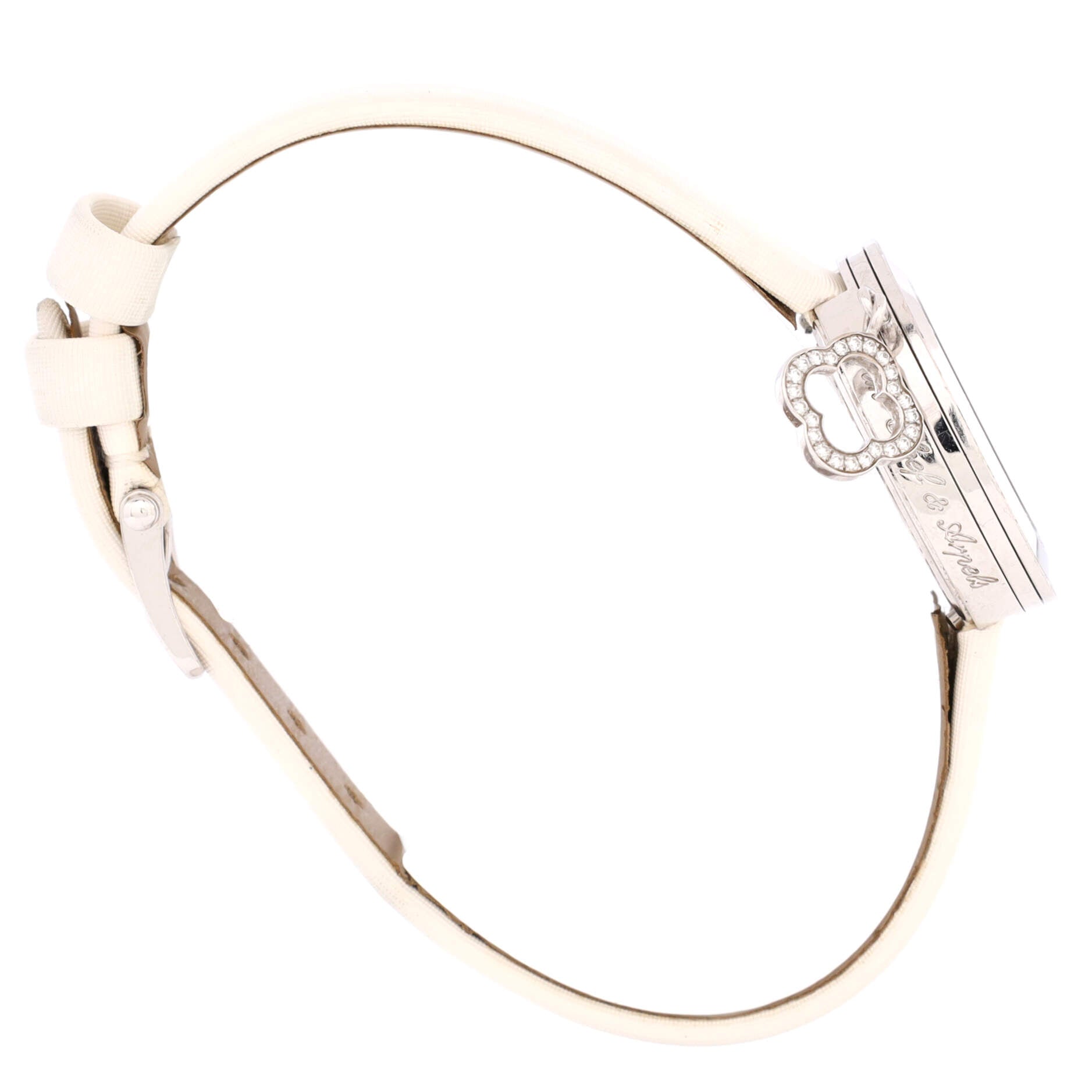 Charms Two Row Quartz Watch White Gold and Satin with Diamond Bezel and Mother of Pearl 25