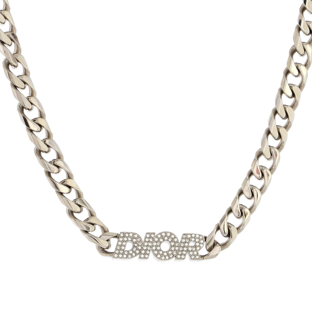 Italic Chain Link Necklace Metal with Crystals