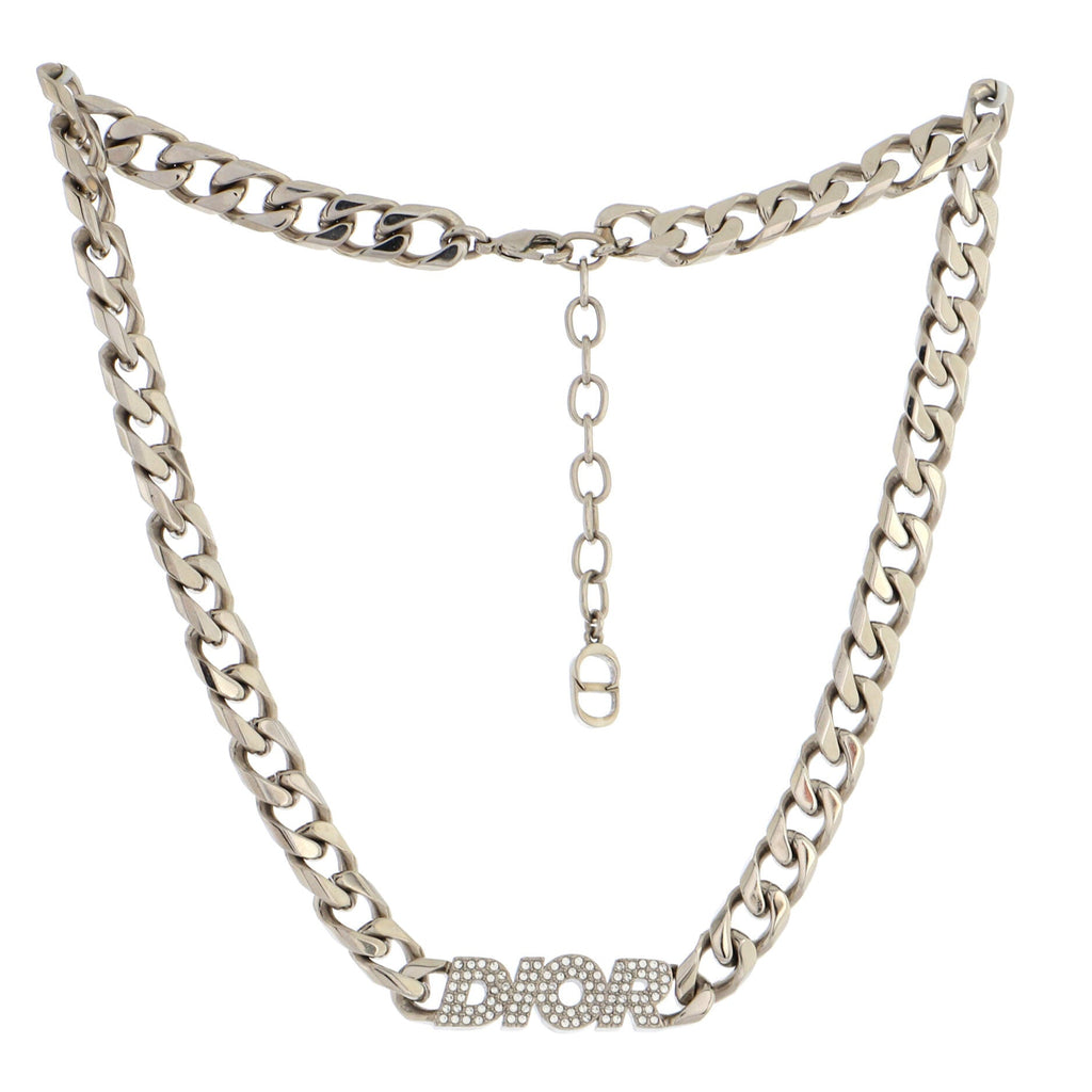 Italic Chain Link Necklace Metal with Crystals