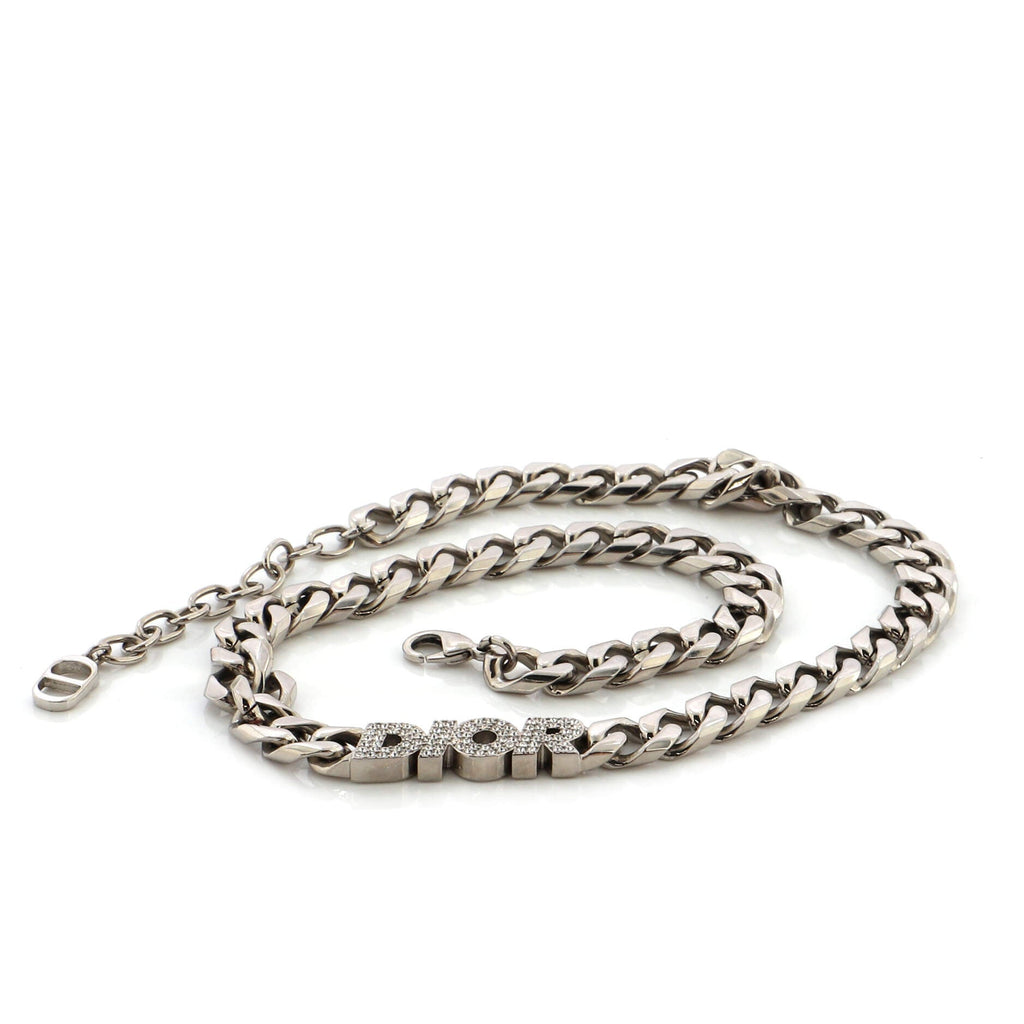 Italic Chain Link Necklace Metal with Crystals