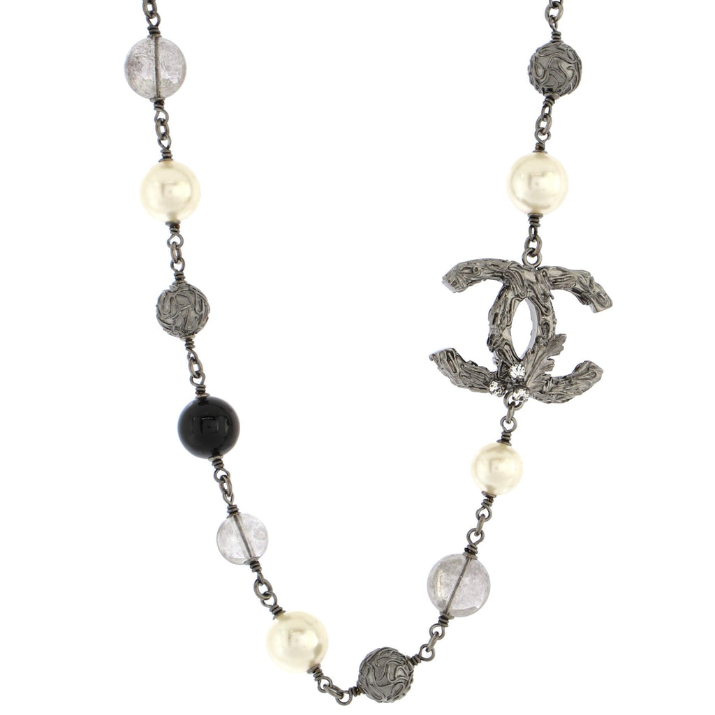 CC Station Short Necklace Textured Metal with Faux Pearls and Beads