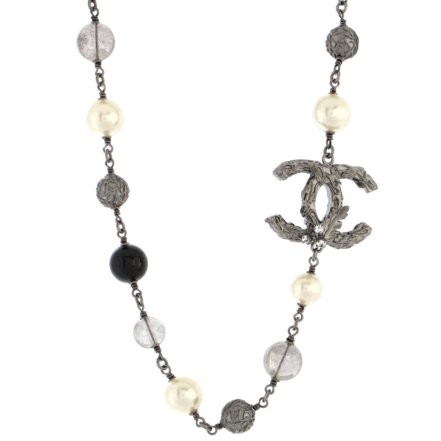 CC Station Short Necklace Textured Metal with Faux Pearls and Beads