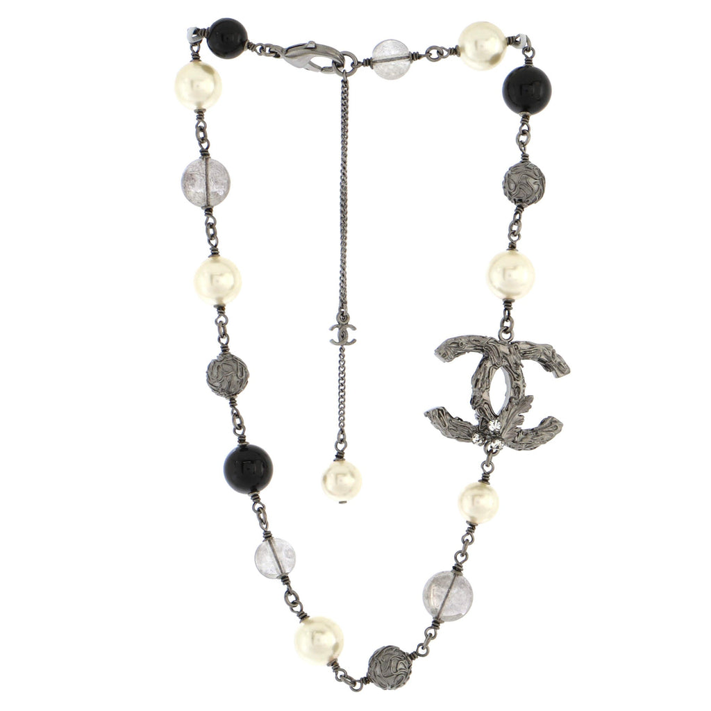 CC Station Short Necklace Textured Metal with Faux Pearls and Beads