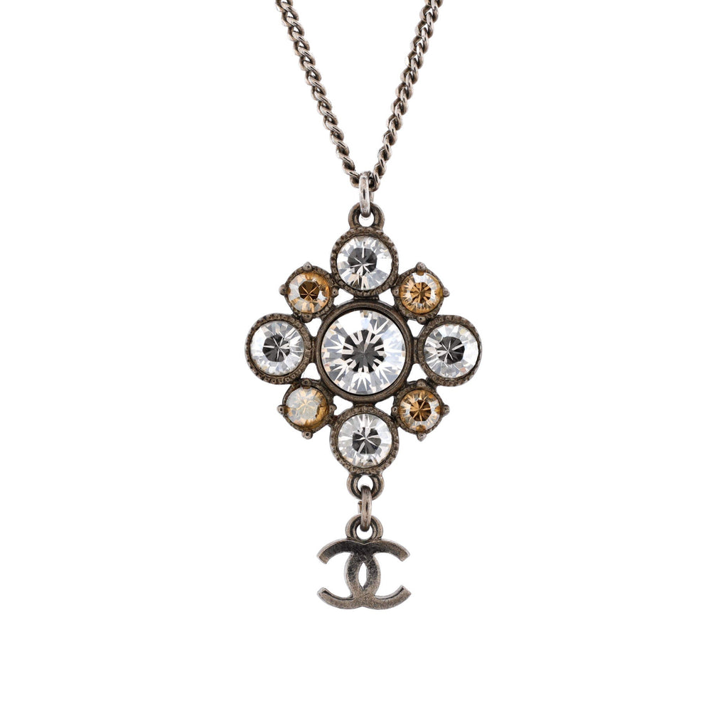 CC Flower Drop Pendant Necklace Metal with Crystal