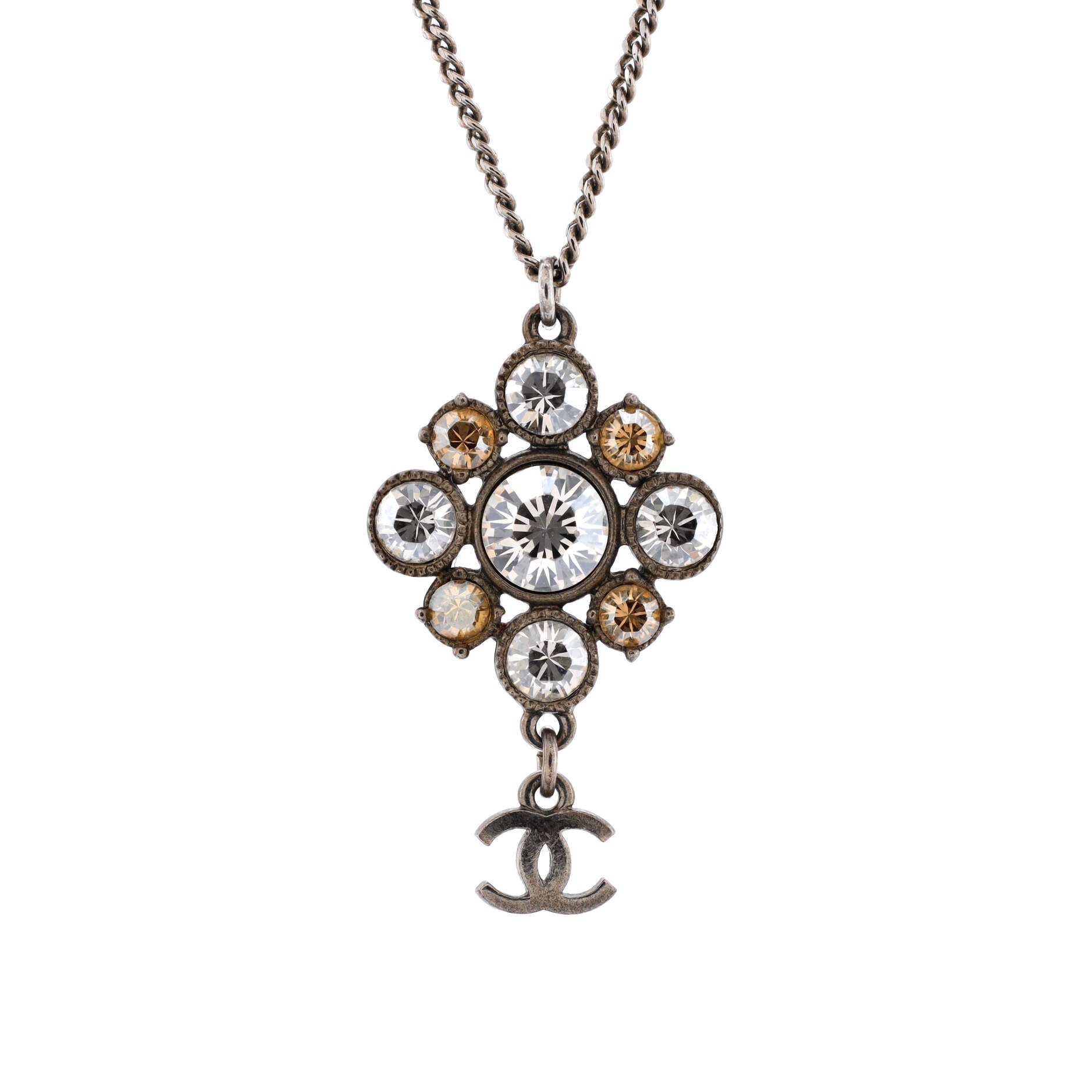 CC Flower Drop Pendant Necklace Metal with Crystal