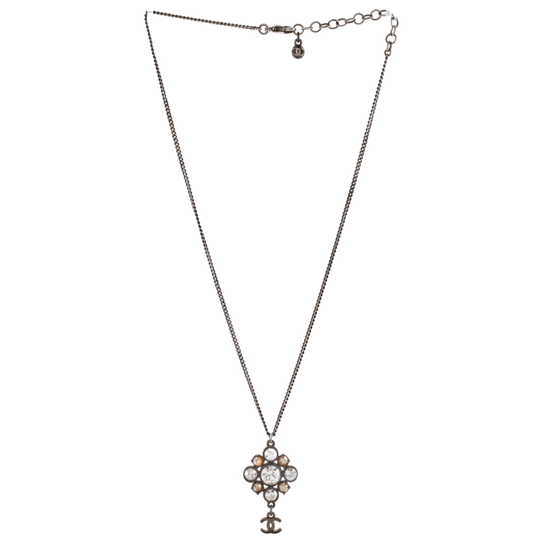 CC Flower Drop Pendant Necklace Metal with Crystal