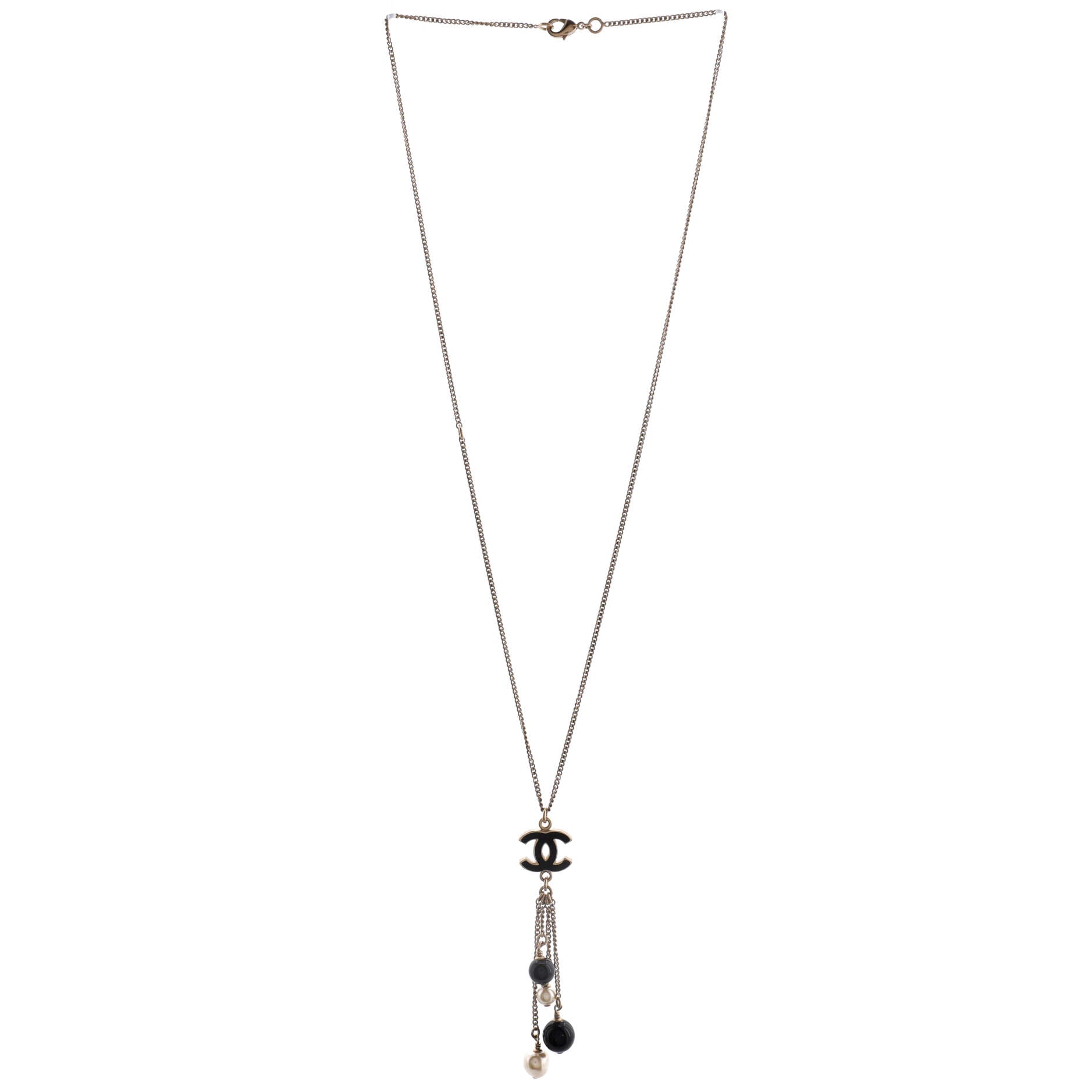 CC Drop Dangle Pendant Necklace Metal with Faux Pearls, Beads and Enamel