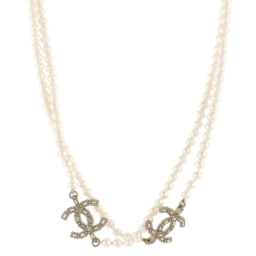 CC Station Long Necklace Faux Pearls with Metal and Crystals
